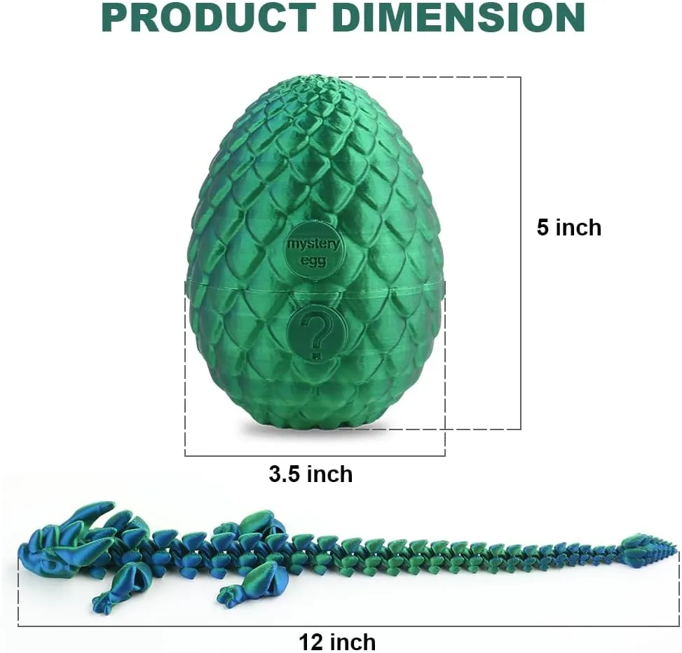 STONESTAR 3D Printed Dragon Fidget Toys, 12" Full Articulated Dragon in Mystery Egg, Home Office Decor Executive Desk Toys Xmas/Easter Gift for Dragon Lovers (Laser Green)