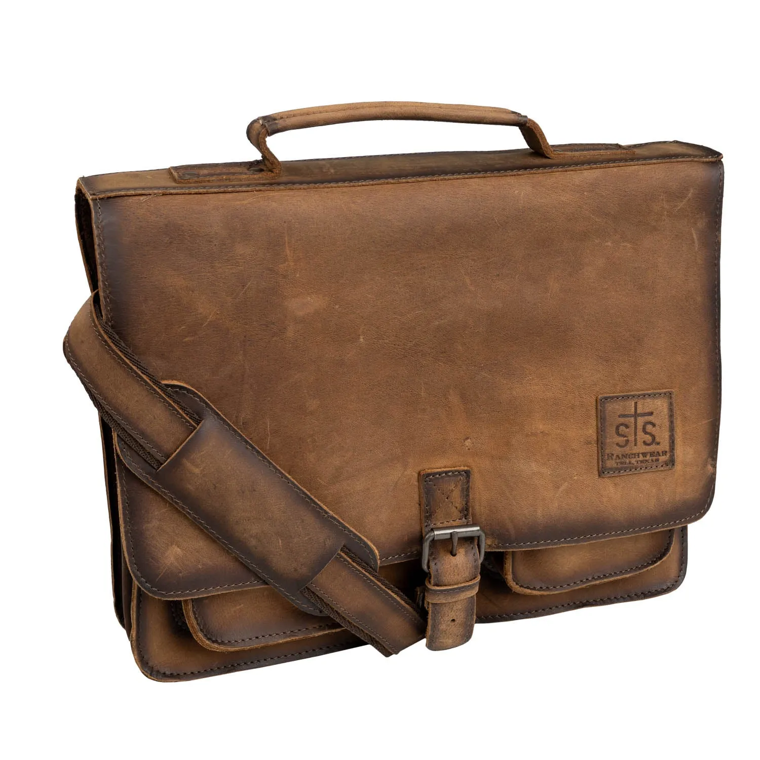 STS Ranchwear Mens Foreman Portfolio Veg-Tan Leather Messenger Bag
