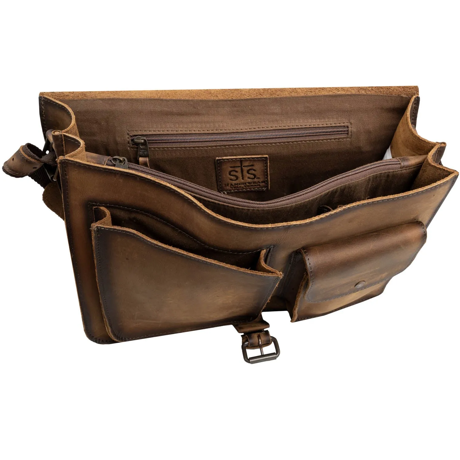 STS Ranchwear Mens Foreman Portfolio Veg-Tan Leather Messenger Bag
