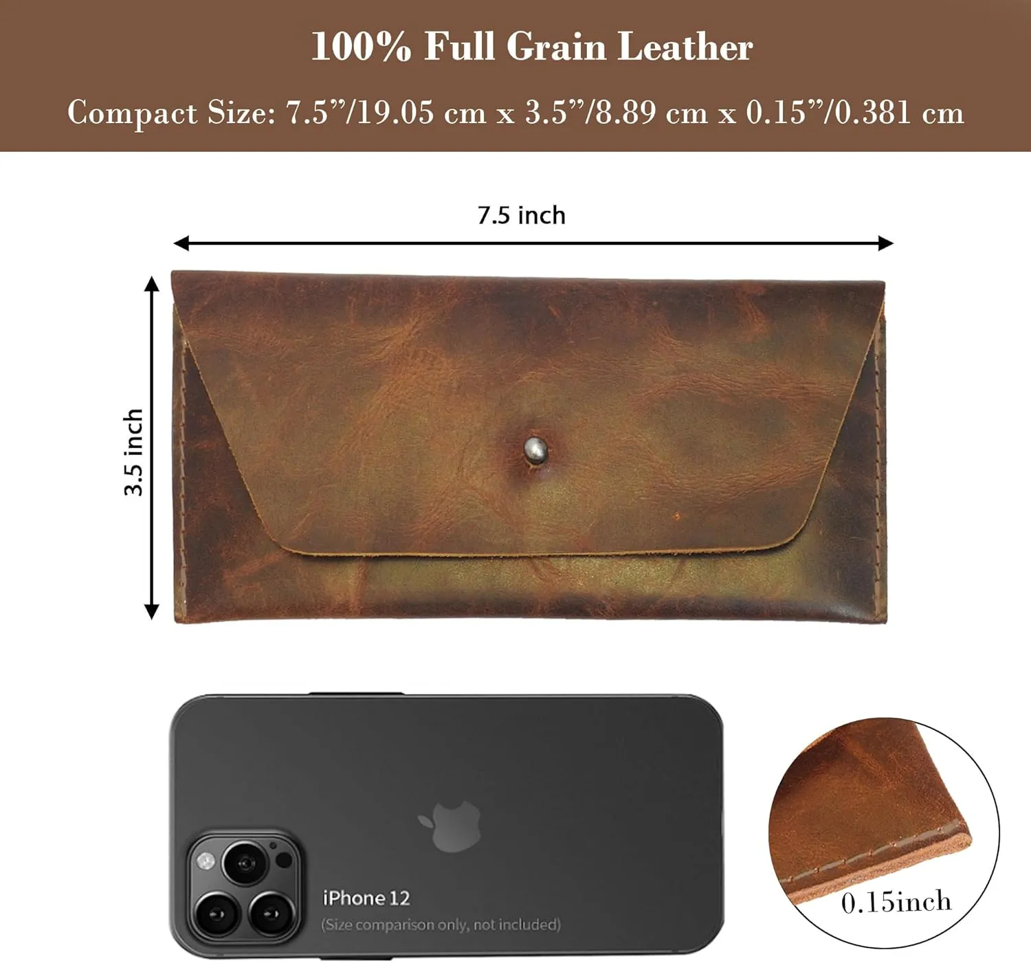Succor Genuine Leather Cash Envelopes Wallet For Men, Money Bag Pouch, Reusable Budget Envelope, Retro Clutch Wallet, For Men and Women, Brown