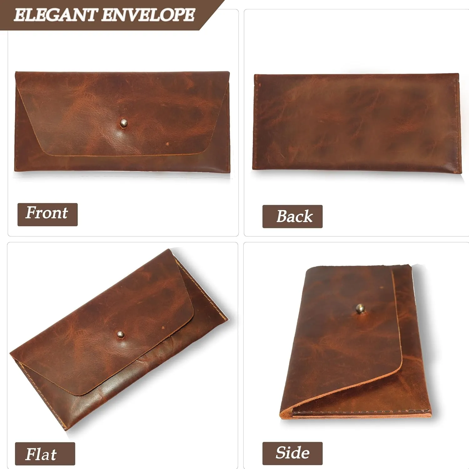 Succor Genuine Leather Cash Envelopes Wallet For Men, Money Bag Pouch, Reusable Budget Envelope, Retro Clutch Wallet, For Men and Women, Brown