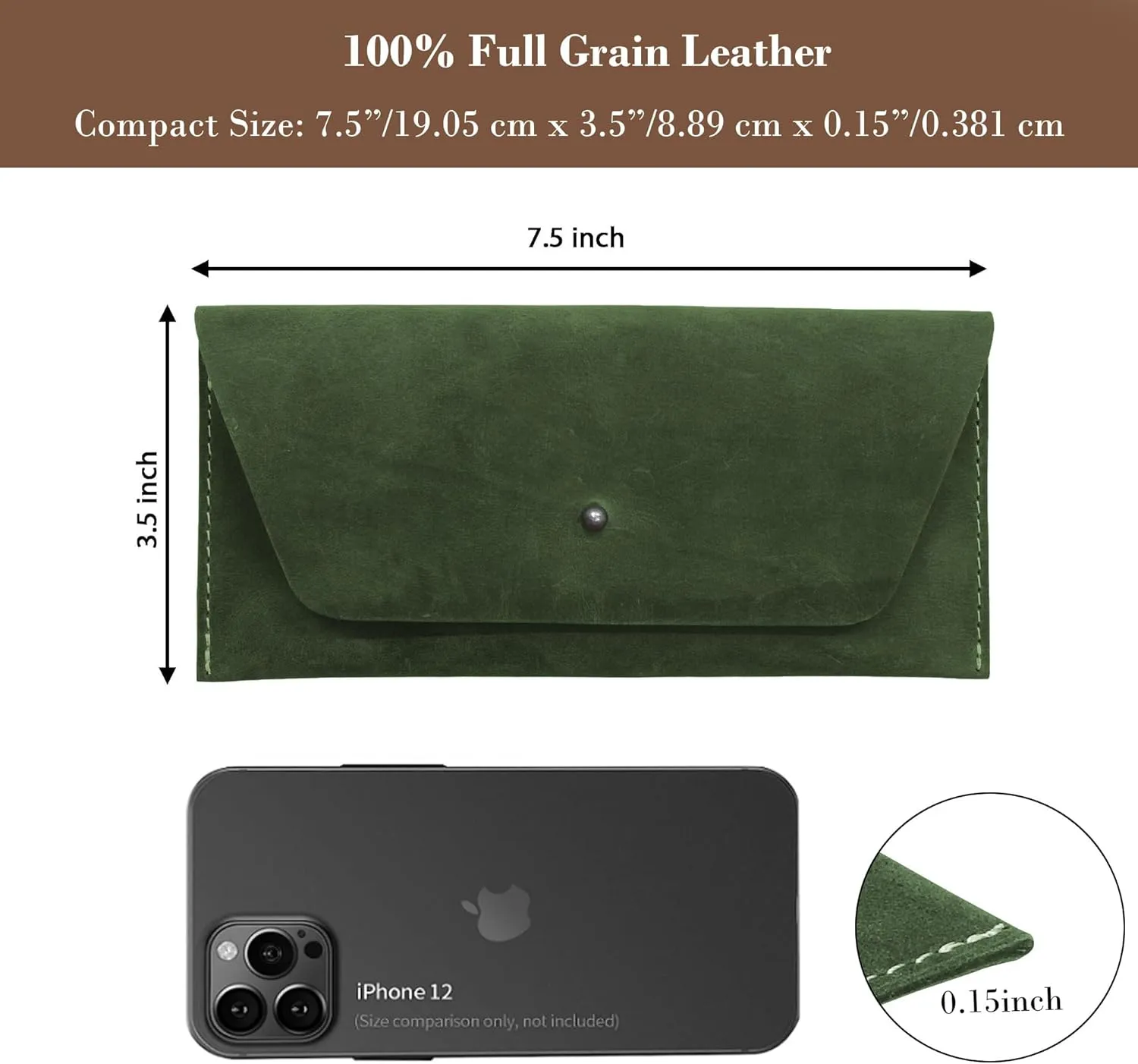 Succor Genuine Leather Cash Envelopes Wallet For Men, Money Bag Pouch, Reusable Budget Envelope, Retro Clutch Wallet, For Men and Women, Green