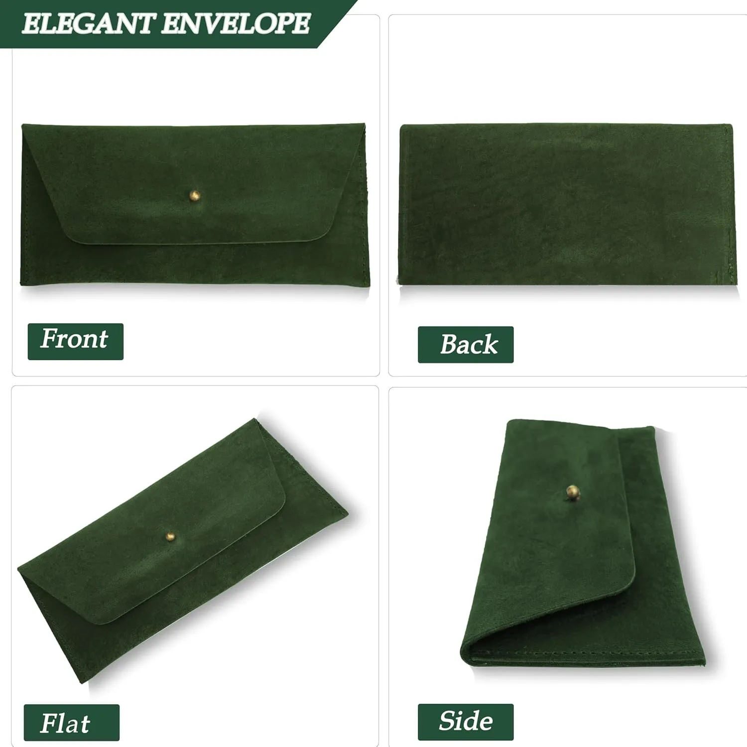 Succor Genuine Leather Cash Envelopes Wallet For Men, Money Bag Pouch, Reusable Budget Envelope, Retro Clutch Wallet, For Men and Women, Green