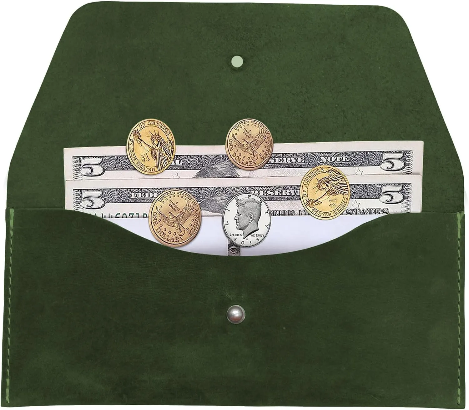 Succor Genuine Leather Cash Envelopes Wallet For Men, Money Bag Pouch, Reusable Budget Envelope, Retro Clutch Wallet, For Men and Women, Green
