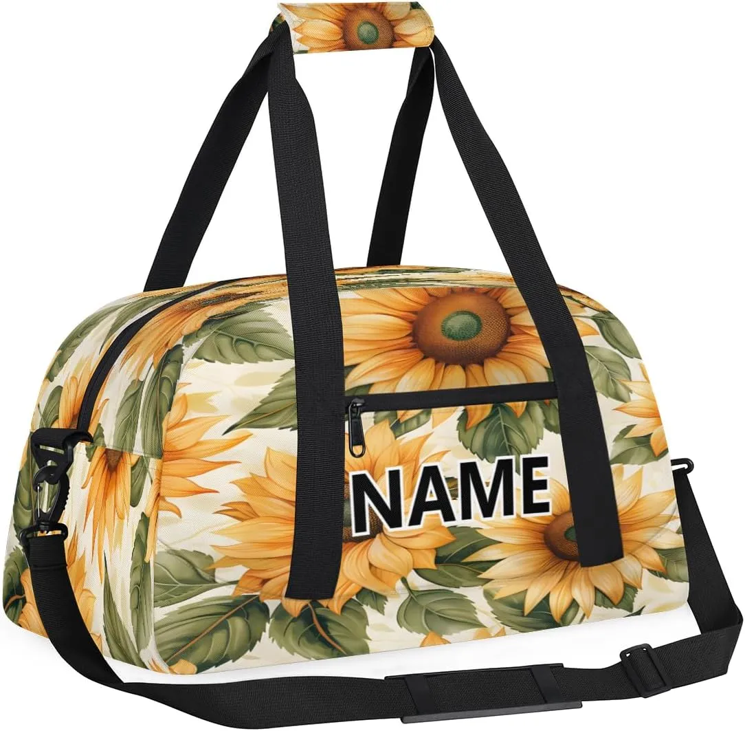 Sunflower Mini Gym Bag 18 inch for Women Men Waterproof Custom Farmhouse Rustic Travel Duffel Bag Carry On Overnight Tote Nurse Bag for Work Fitness Hiking