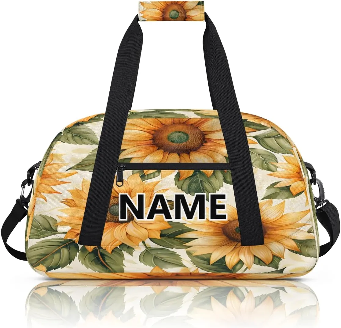 Sunflower Mini Gym Bag 18 inch for Women Men Waterproof Custom Farmhouse Rustic Travel Duffel Bag Carry On Overnight Tote Nurse Bag for Work Fitness Hiking