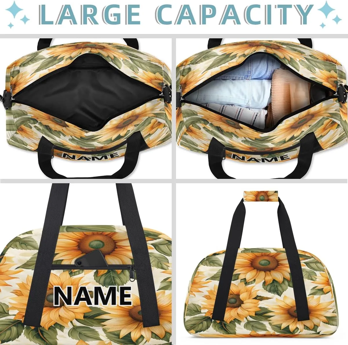 Sunflower Mini Gym Bag 18 inch for Women Men Waterproof Custom Farmhouse Rustic Travel Duffel Bag Carry On Overnight Tote Nurse Bag for Work Fitness Hiking