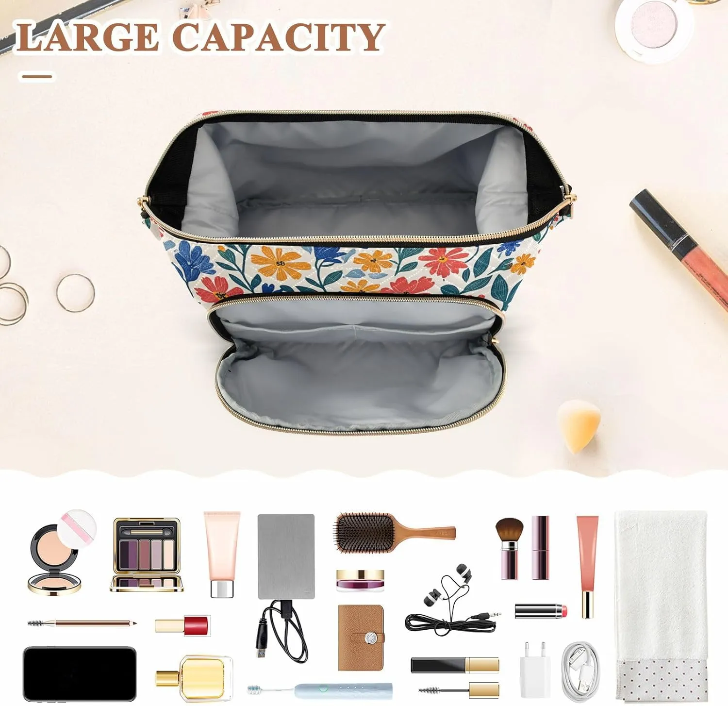 Sunflower Orange and Yellow Cosmetics Bag Zipper Travel Makeup Bags Cosmetic Bags For Purse for Travel Makeup