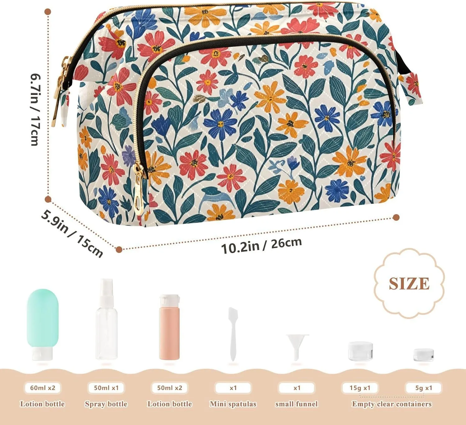 Sunflower Orange and Yellow Cosmetics Bag Zipper Travel Makeup Bags Cosmetic Bags For Purse for Travel Makeup