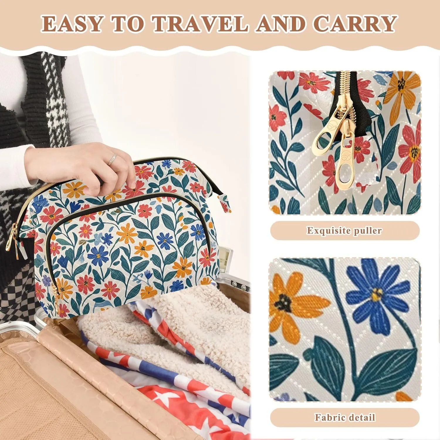 Sunflower Orange and Yellow Cosmetics Bag Zipper Travel Makeup Bags Cosmetic Bags For Purse for Travel Makeup
