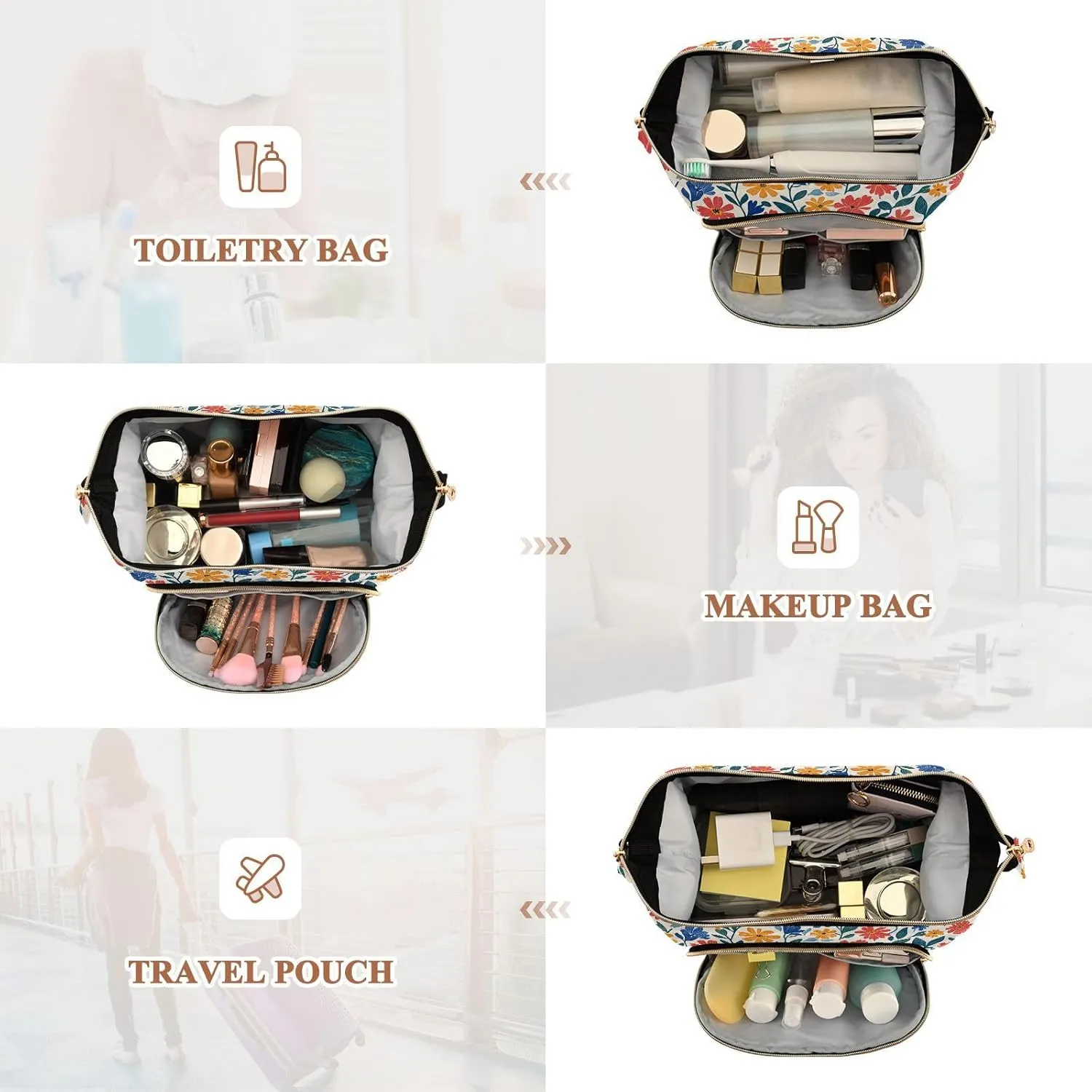 Sunflower Orange and Yellow Cosmetics Bag Zipper Travel Makeup Bags Cosmetic Bags For Purse for Travel Makeup