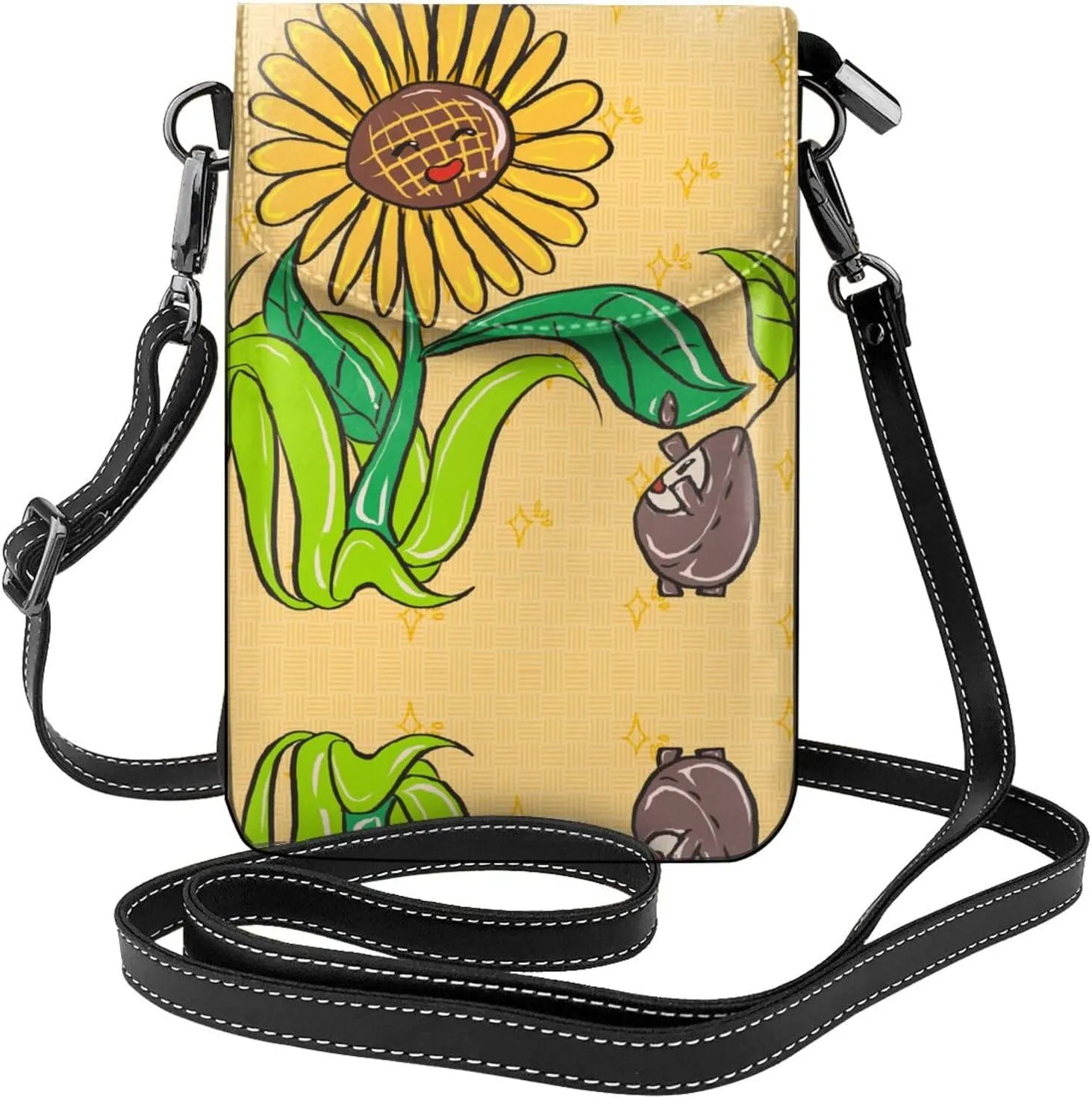 Sunflower Seeds And Sunflowers Pattern Phone Bag > Soft, Durable And Waterproof For Women Shoulder Straps Bag Carry Card Cosmetics 7.6x2.9 In Good