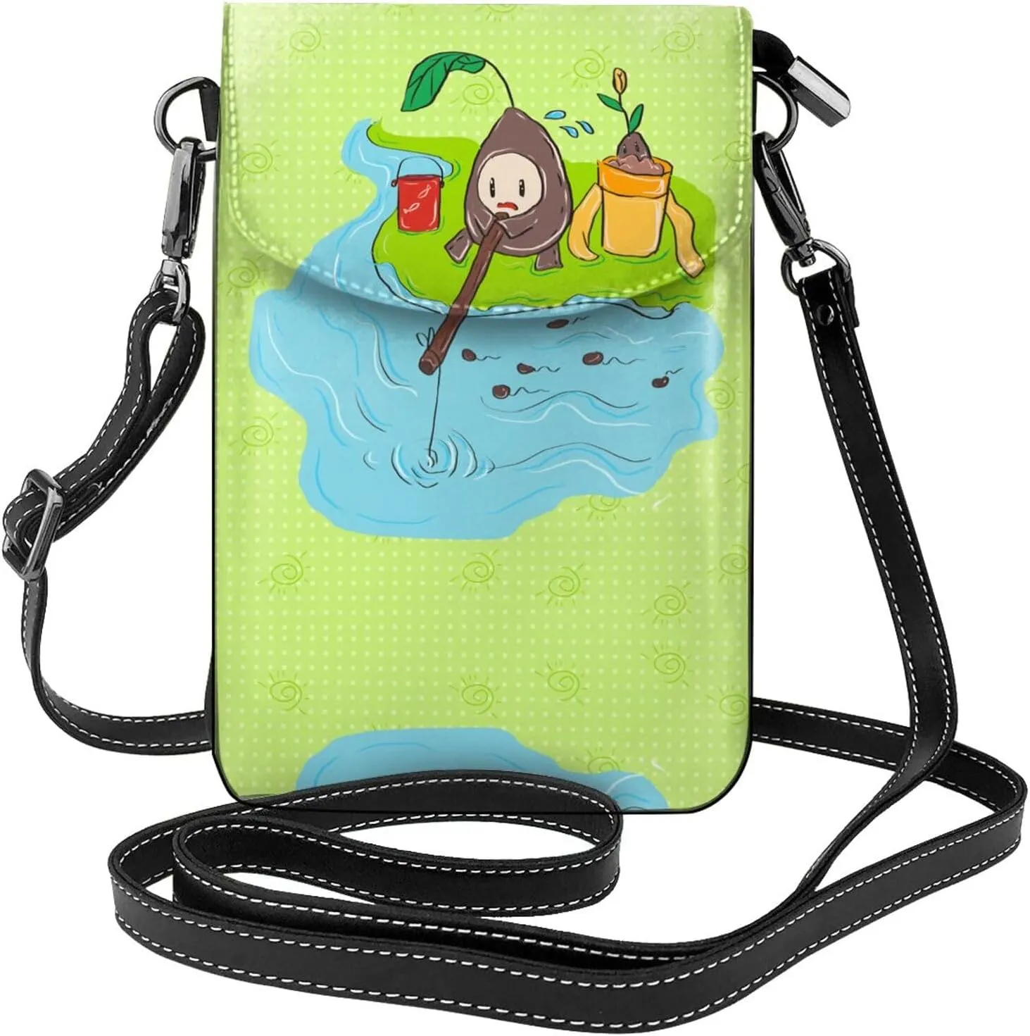 Sunflower Seeds Fishing Pattern Phone Bag > Soft, Durable And Waterproof For Women Shoulder Straps Bag Carry Card Cosmetics 7.6x2.9 In Good