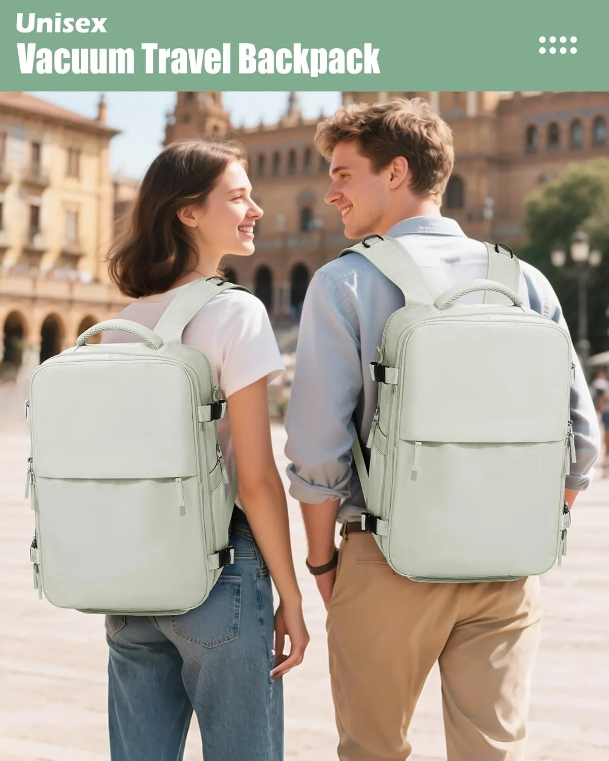 suradar Vacuum Seal Compression Travel Backpack for Women Men Airback Vacpack Travel Vacuum Bags with Pump Laptop Backpack with Shoe Compartment Carry On Suitcase Luggage Flight Approved Mint Green
