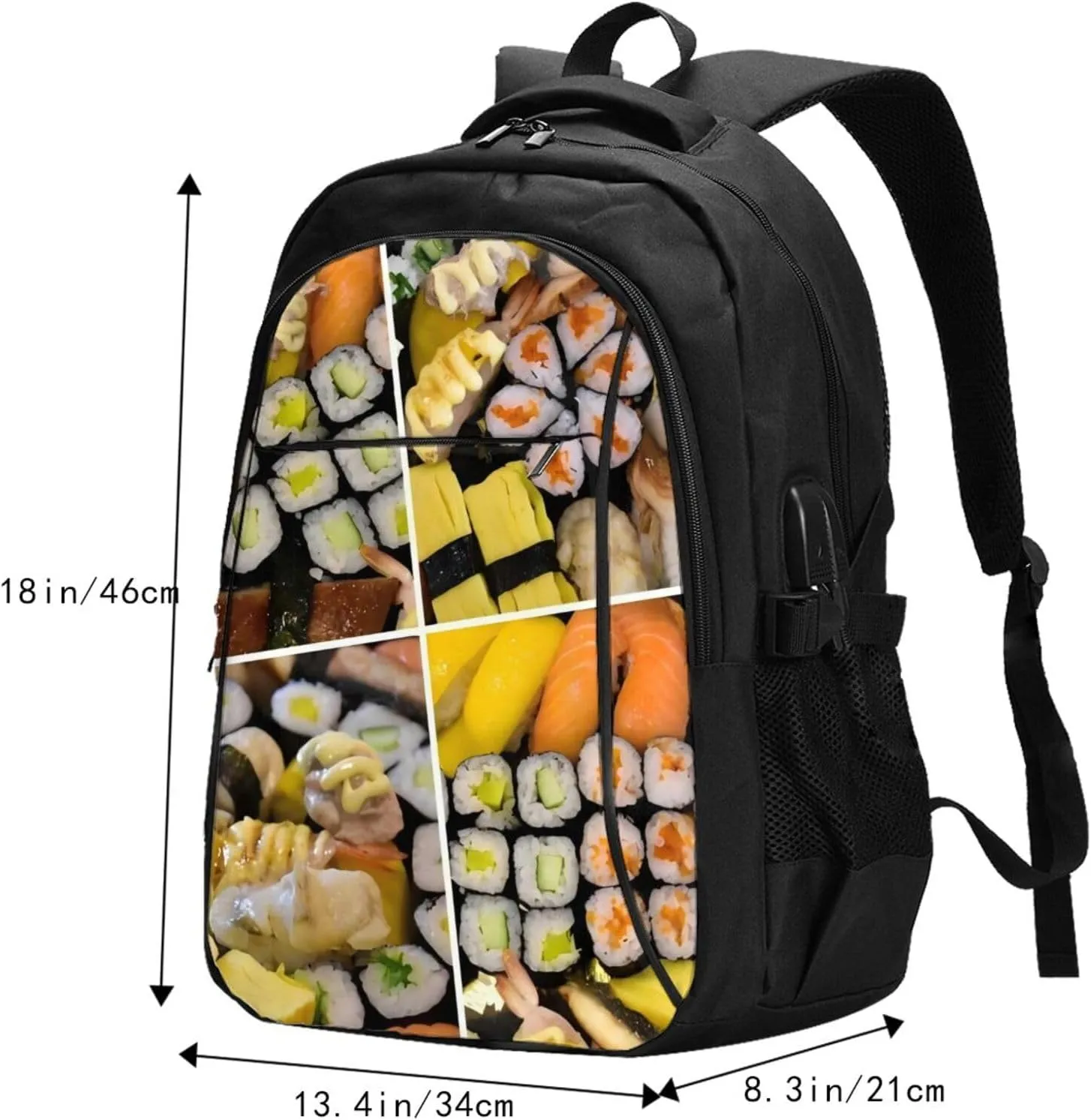 Sushi Travel Laptop Backpack,18 Inch Carry on Backpack for Men Women with USB Port, Work Computer Backpack