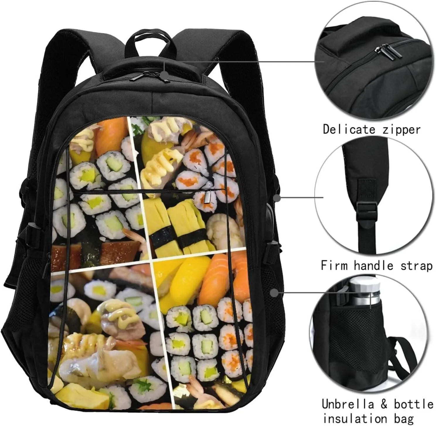 Sushi Travel Laptop Backpack,18 Inch Carry on Backpack for Men Women with USB Port, Work Computer Backpack