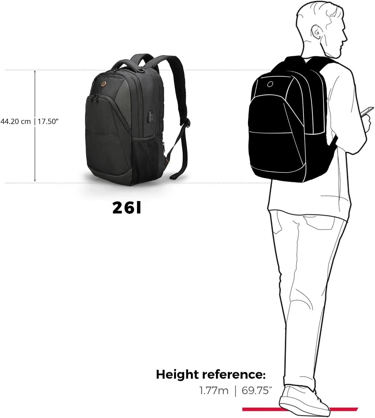 Swissdigital Design Business Laptop Backpack With Apple AirTag, College Laptops Backpack with USB Charging Port for Men and Women Fits 16 Inch Notebook, Black | ANDWIL
