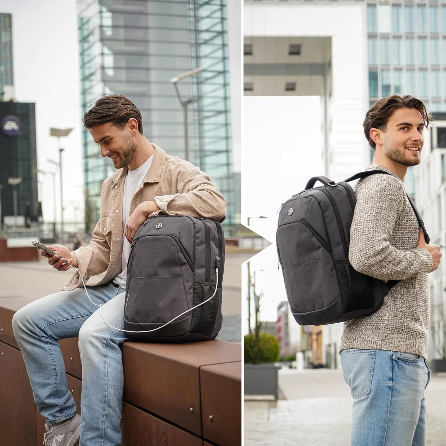 Swissdigital Design Business Laptop Backpack With Apple AirTag, College Laptops Backpack with USB Charging Port for Men and Women Fits 16 Inch Notebook, Grey | ANDWIL