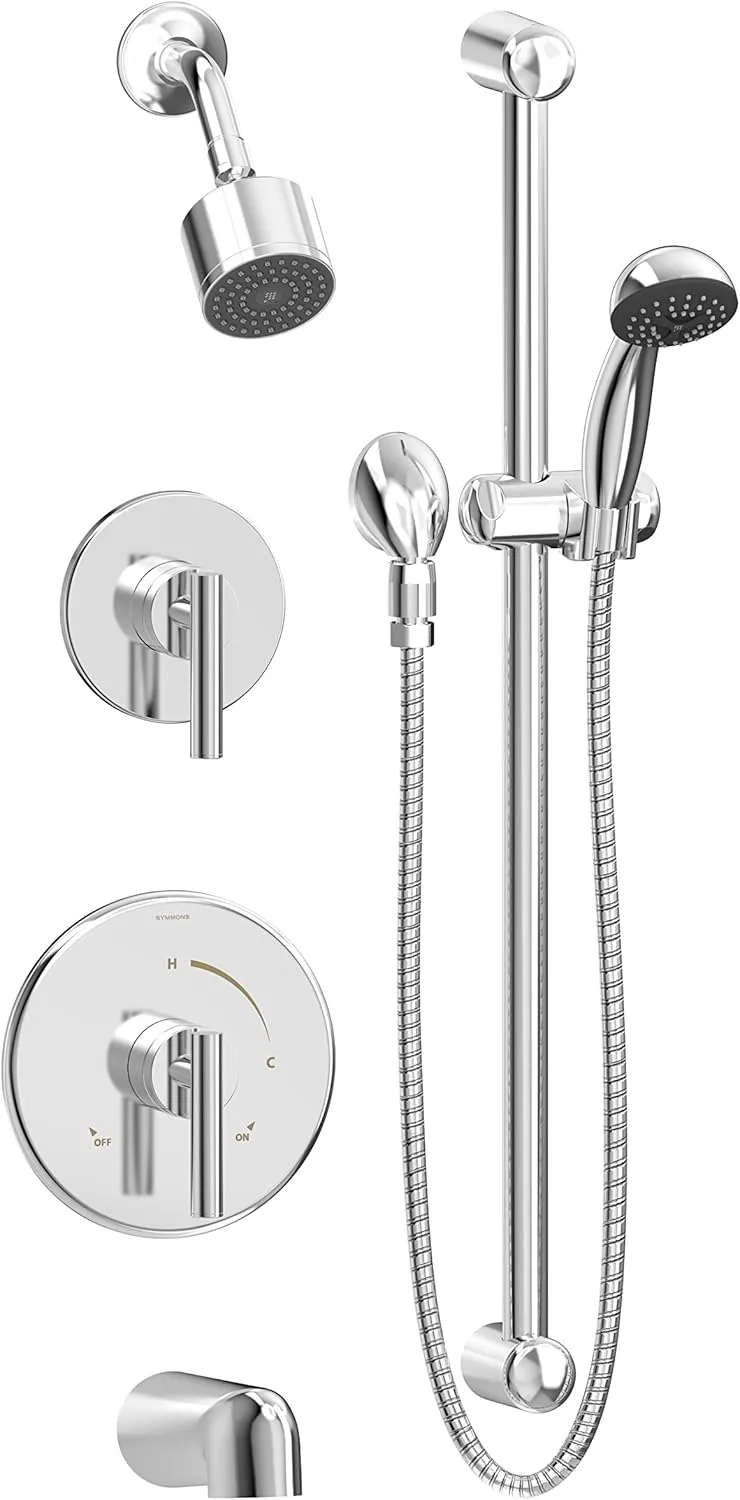 Symmons 3506-H321-V-CYL-B-1.5-TRM Dia 2-Handle Tub and 1-Spray Shower Trim with 1-Spray Hand Shower in Polished Chrome (Valves Not Included)