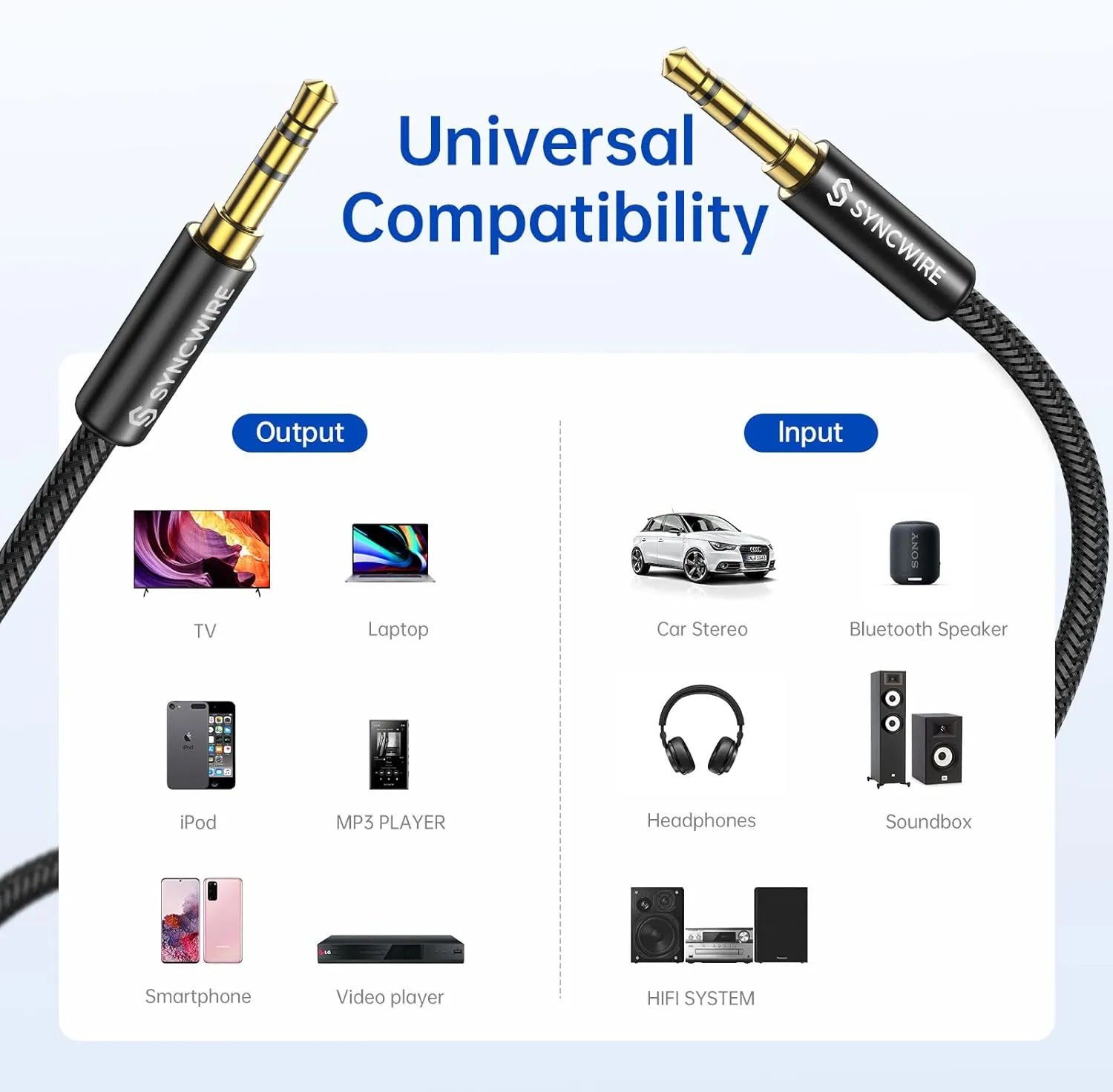 Syncwire 3.5mm Nylon Braided Aux Cable (32.8ft/10m, Hi-Fi Sound), Audio Auxiliary Input Adapter Male to Male AUX Cord for Headphones, Car, Home Stereo, Speaker, iPhone, iPad, iPod, Echo & More - Black