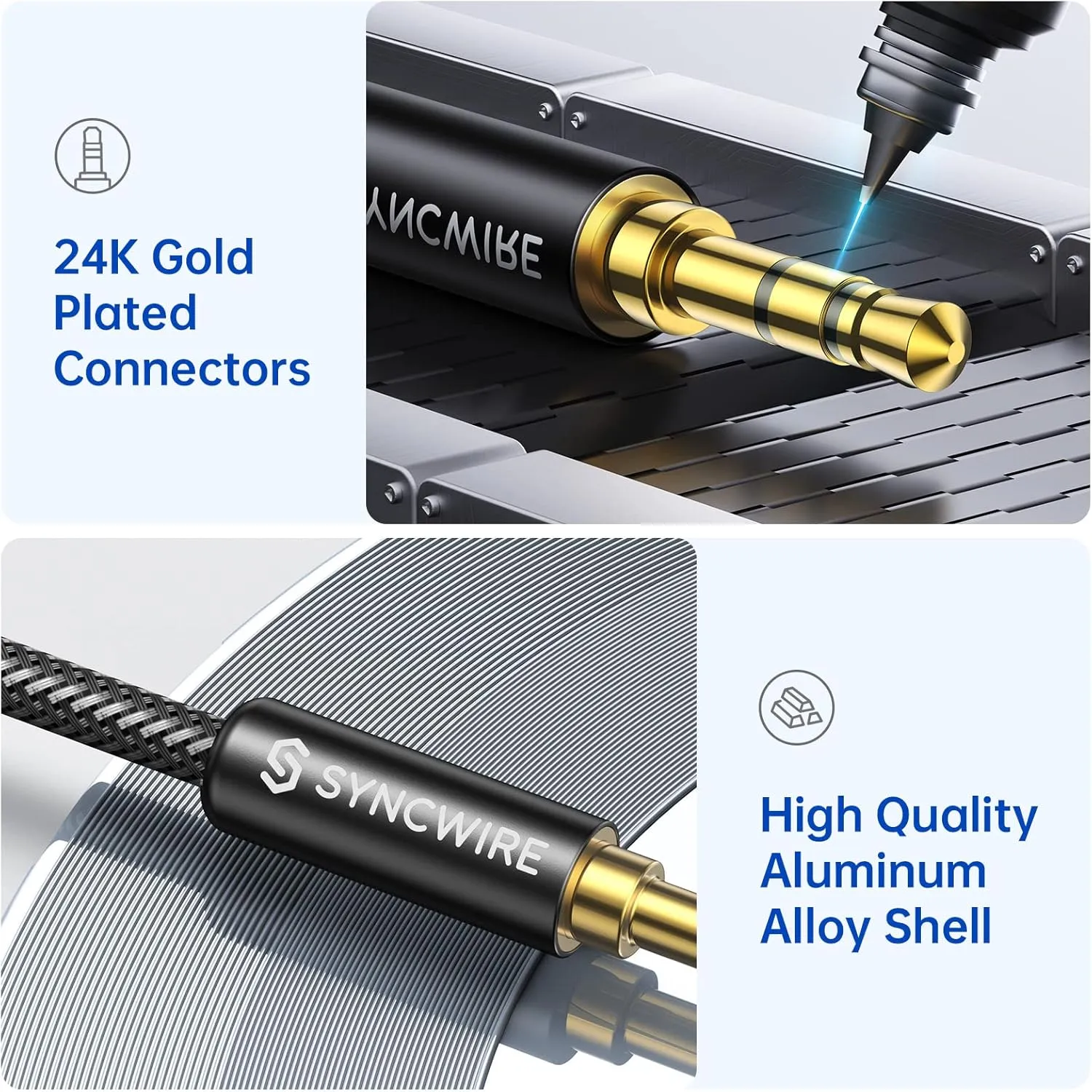 Syncwire 3.5mm Nylon Braided Aux Cable (32.8ft/10m, Hi-Fi Sound), Audio Auxiliary Input Adapter Male to Male AUX Cord for Headphones, Car, Home Stereo, Speaker, iPhone, iPad, iPod, Echo & More - Black