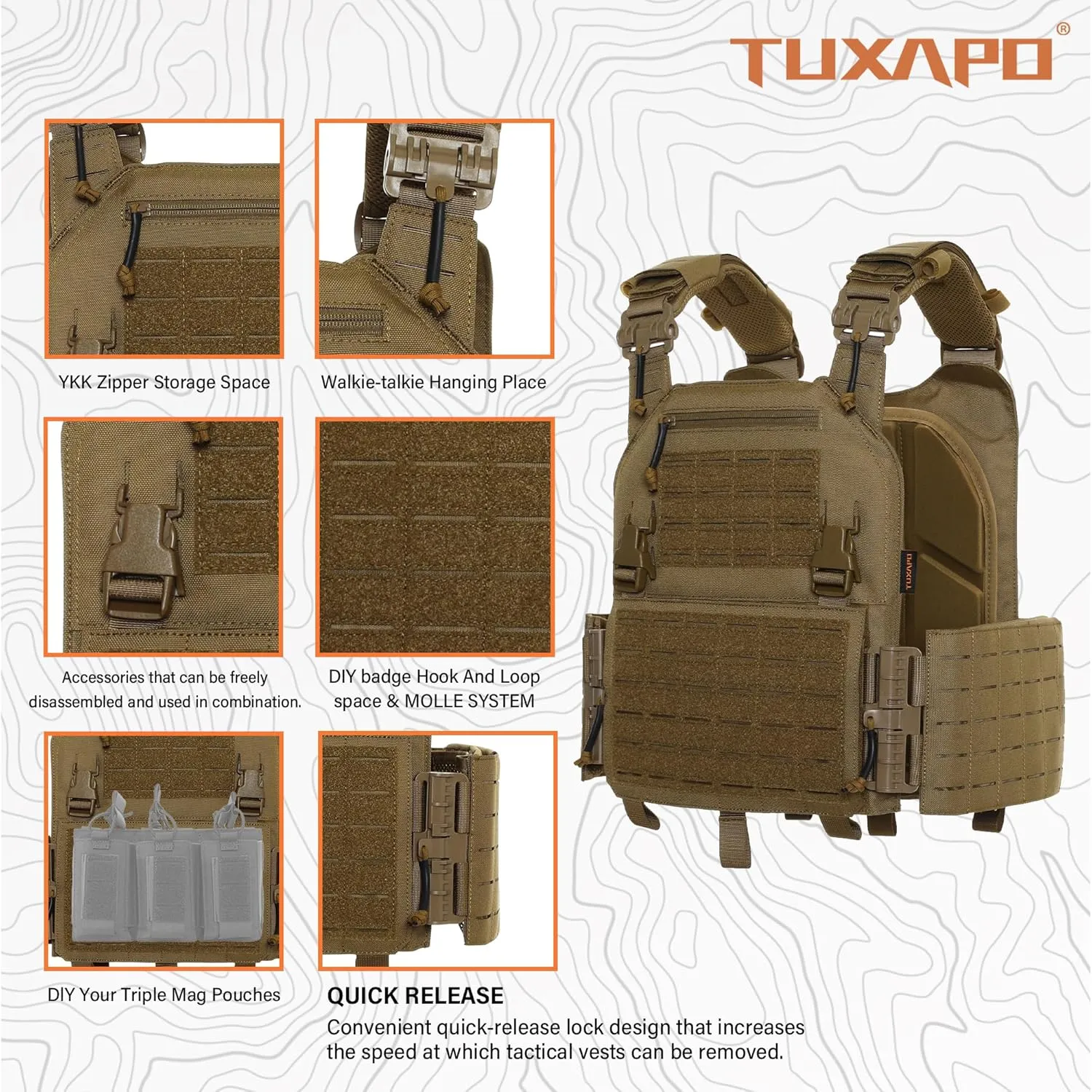 Tactical Molle Vest for Men Laser Cutting Modular Lightweight Quick Release Adjustable Vests