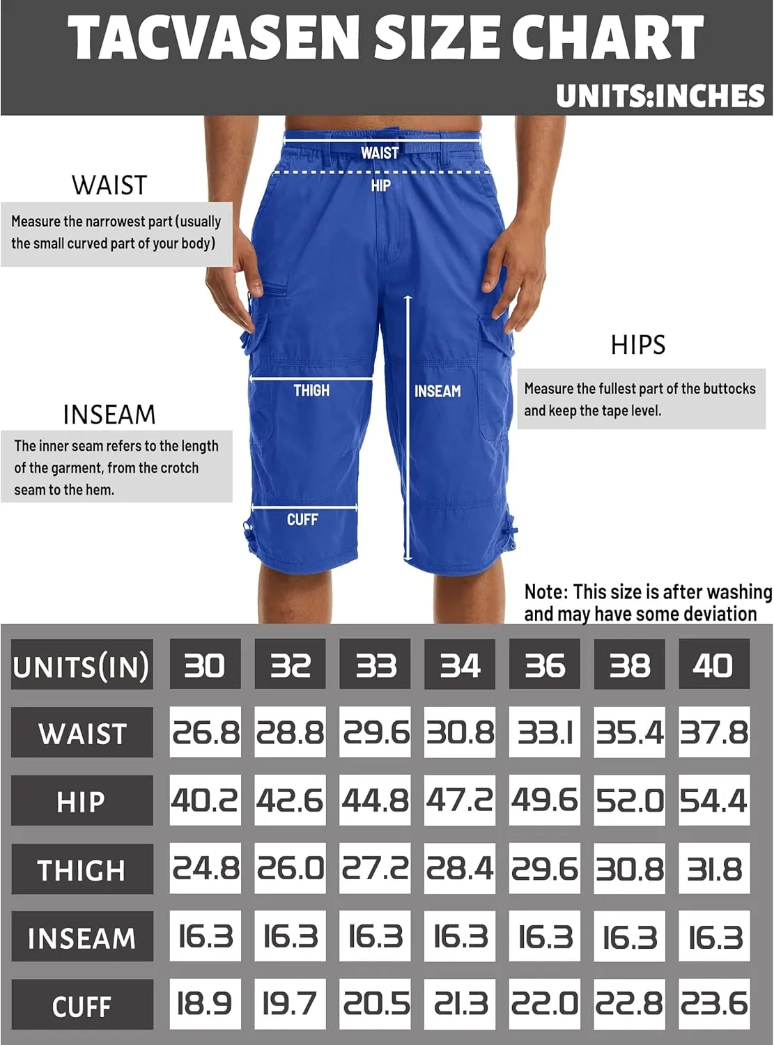 TACVASEN Men's Capri Pants with 7 Pockets Cargo Shorts Twill Elastic Below Knee 3/4 Capri Long Shorts