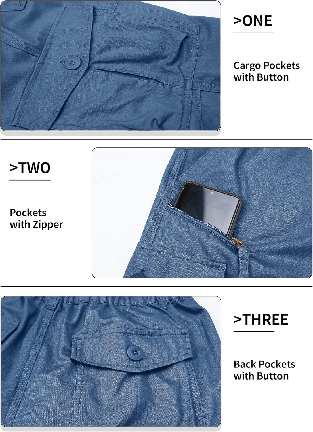 TACVASEN Men's Capri Pants with 7 Pockets Cargo Shorts Twill Elastic Below Knee 3/4 Capri Long Shorts