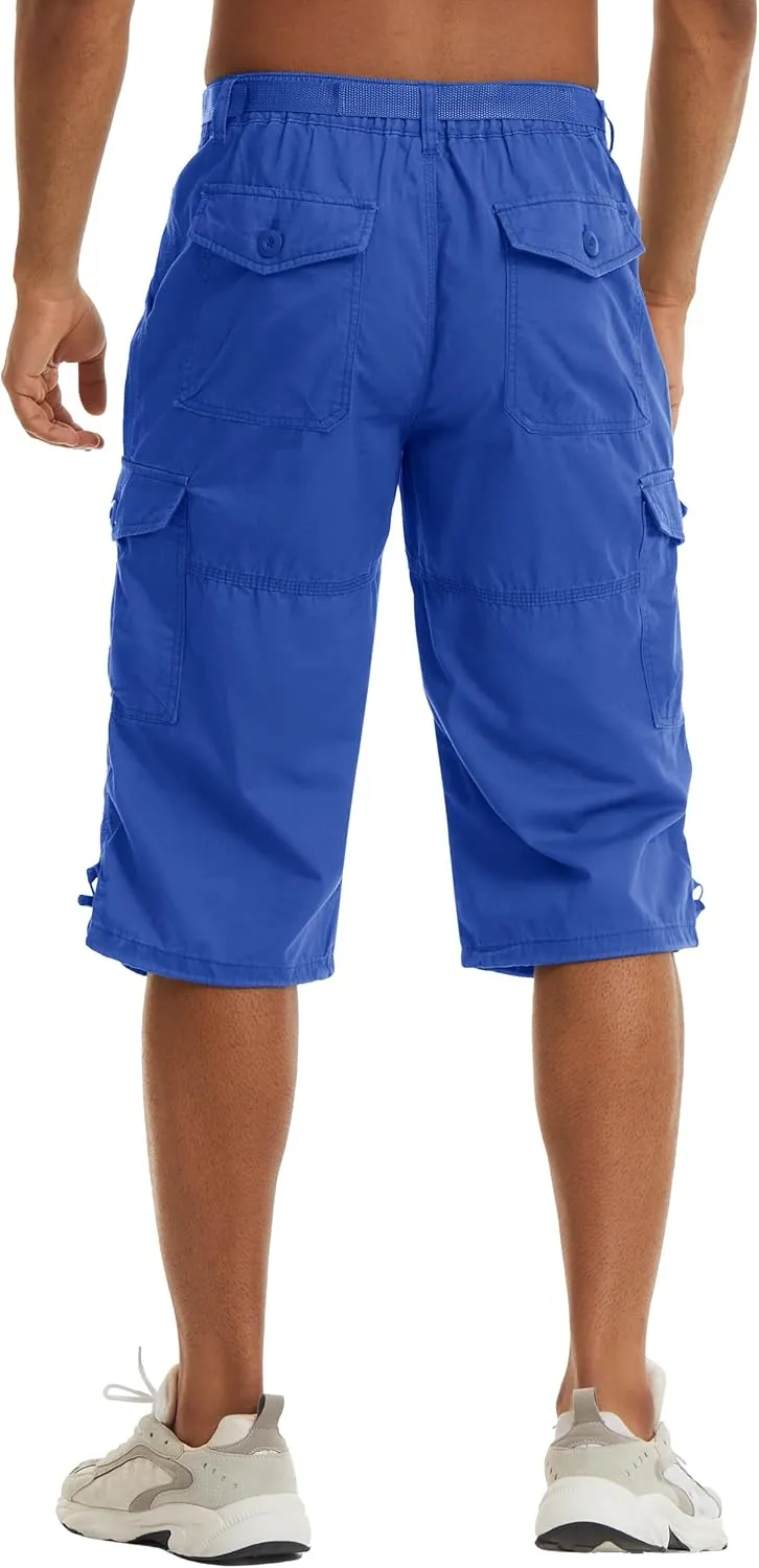 TACVASEN Men's Capri Pants with 7 Pockets Cargo Shorts Twill Elastic Below Knee 3/4 Capri Long Shorts