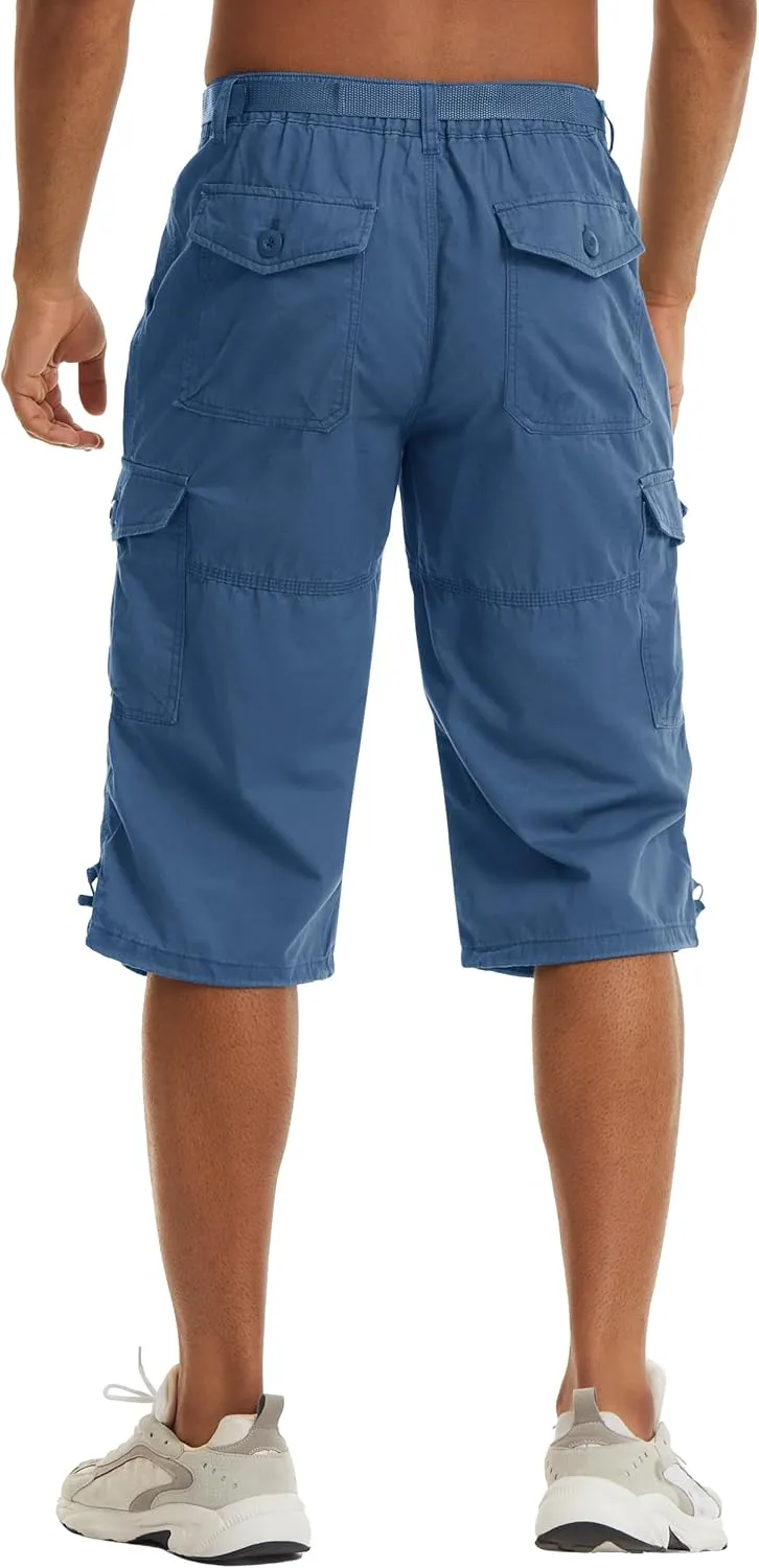 TACVASEN Men's Capri Pants with 7 Pockets Cargo Shorts Twill Elastic Below Knee 3/4 Capri Long Shorts