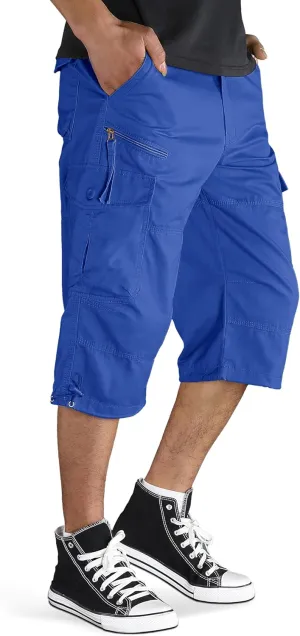 TACVASEN Men's Capri Pants with 7 Pockets Cargo Shorts Twill Elastic Below Knee 3/4 Capri Long Shorts