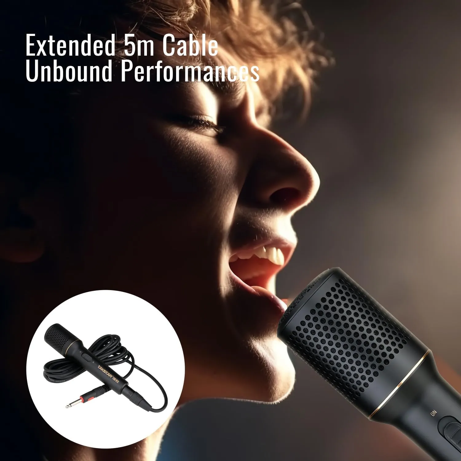 TAKSTAR Handheld Microphone, Super-Cardioid Dynamic Mic with 16ft XLR Audio Cable to 1/4'' Audio Connection, 3.5mm Adapter, ON/Off Switch, Karaoke Microphone for Singing, AMP, Speaker(DM103)