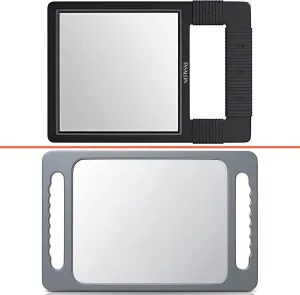 TASALON Hand Mirrors with Handle - Unbreakable Hand Mirror - Unbreakable Handheld Mirror with Silicone Handle for Barber Mirror, Makeup Mirror or Shower Mirror, Hand Held Mirror Silver Gray