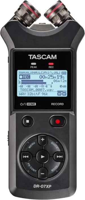 TASCAM DR-07XP 32-Bit Float Portable Handheld Field Recorder and USB-C Audio Interface — With Adjustable Mics for Digital Stereo Recording of Music, Sound, Voice, Audio for Video and Podcasting
