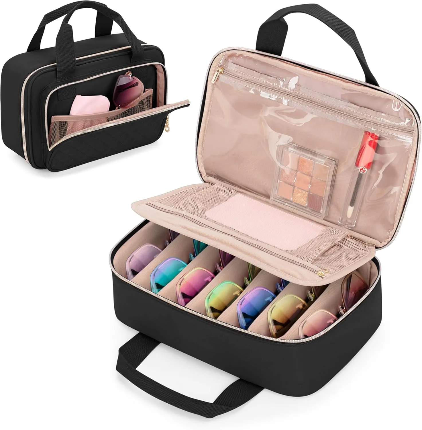 Teamoy Sunglasses Organizer Case for Multiple Pairs, Travel Eyeglasses Storage Bag with Adjustable Slots for Men Women