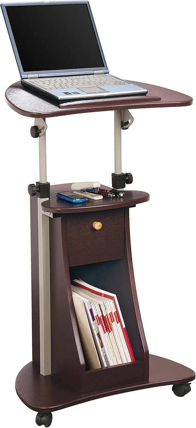 Techni Mobili Sit-to-Stand Rolling Adjustable Storage Medical Laptop Computer Cart, Chocolate, B005