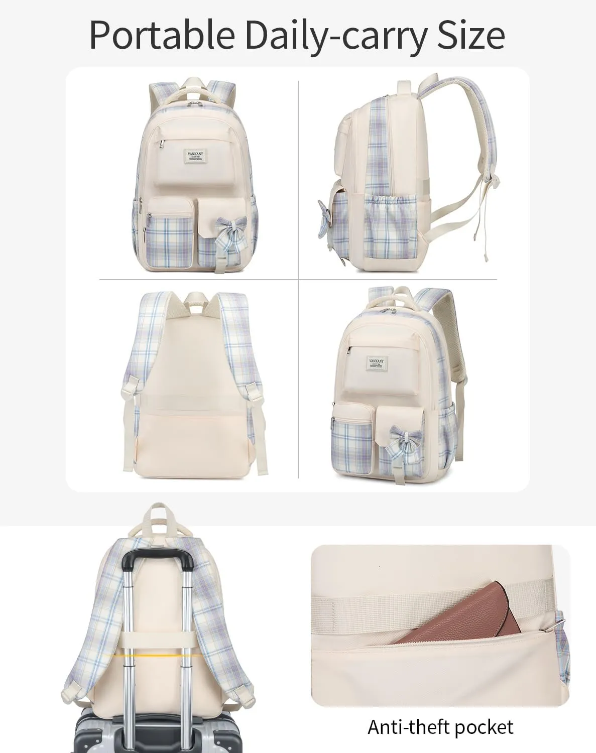 Teen Girl School Backpack, Cute Bookbag with Laptop Compartment for Big Student Women College Middle High School Bag Mochilas Escolares para Niñas (Beige)