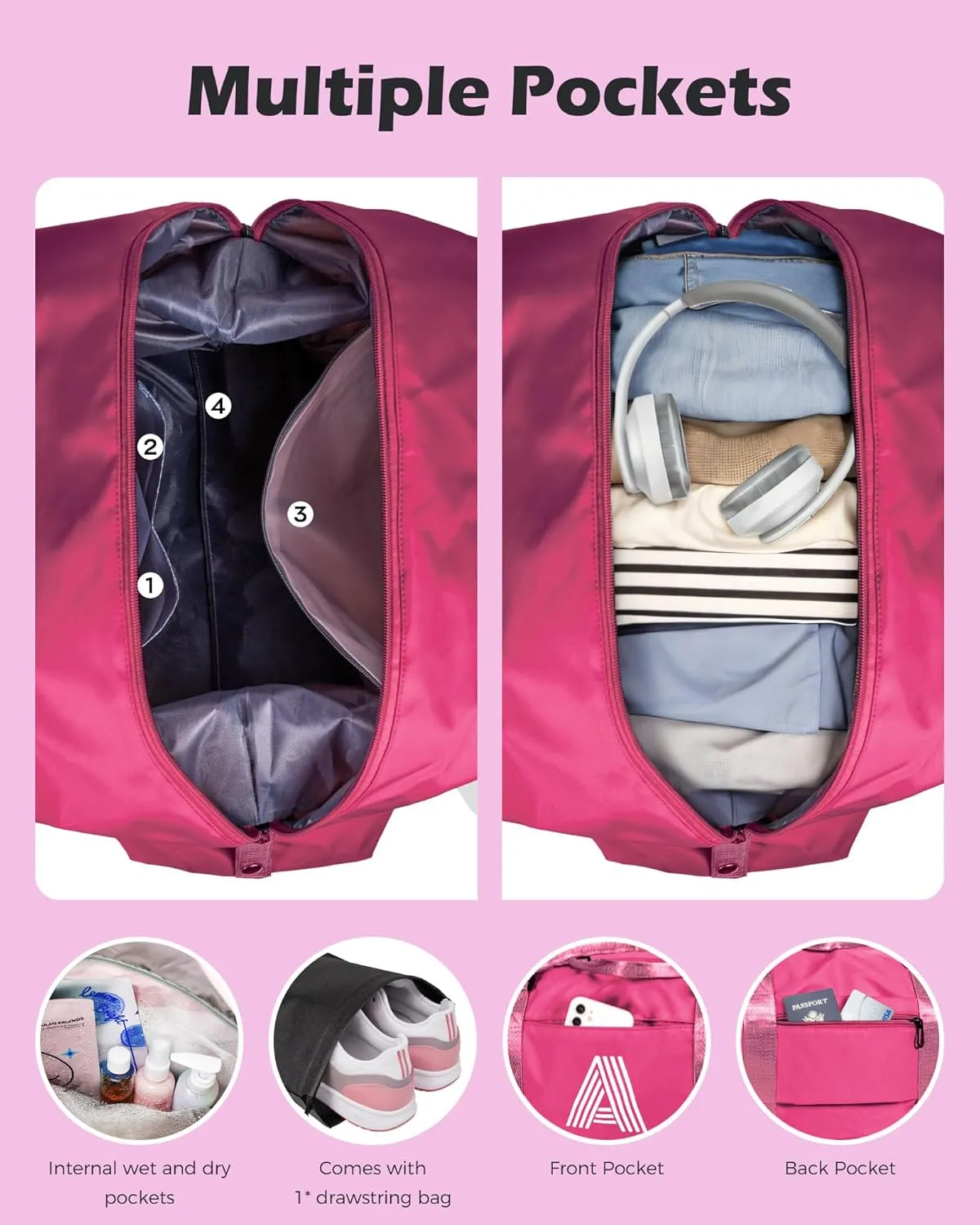 Teenage Girl Gifts, Birthday Gift, Initial Travel Bag, Travel Essential for Girls, Sports Bag, Girls Weekender Bag, Monogram Overnight Bag Gift for Her (Letter K)