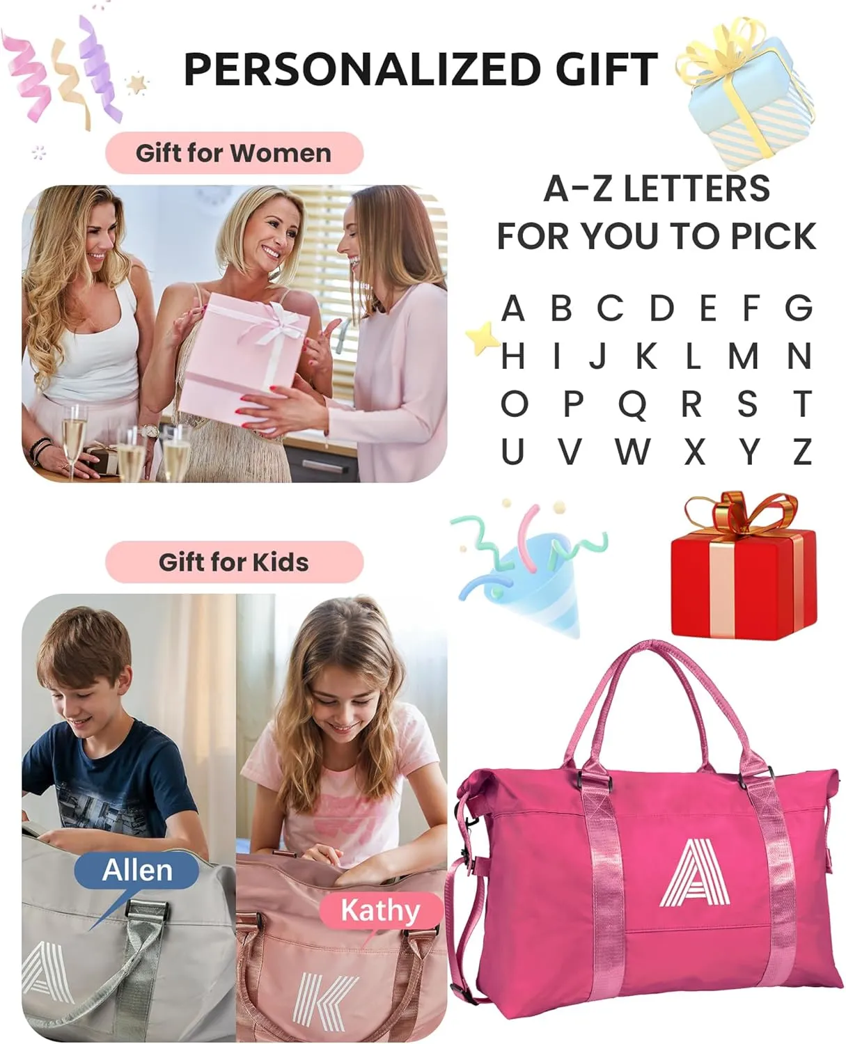 Teenage Girl Gifts, Birthday Gift, Initial Travel Bag, Travel Essential for Girls, Sports Bag, Girls Weekender Bag, Monogram Overnight Bag Gift for Her (Letter K)