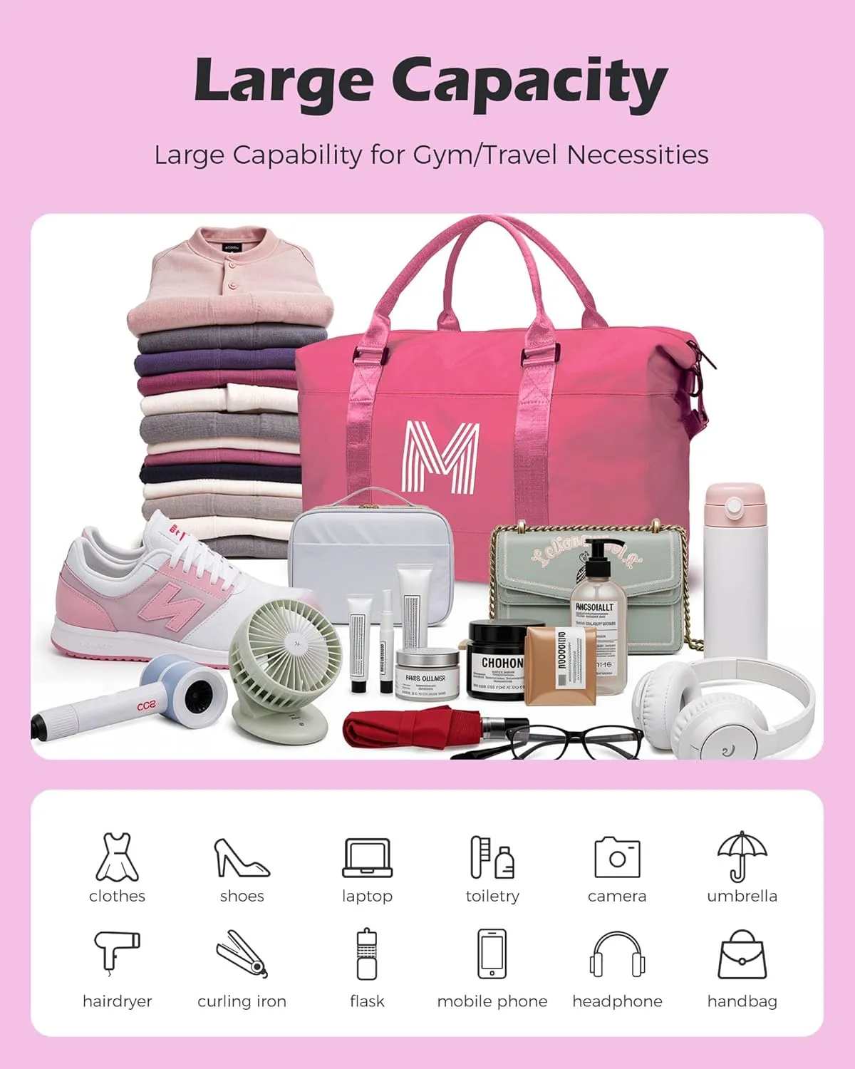 Teenage Girl Gifts, Birthday Gift, Initial Travel Bag, Travel Essential for Girls, Sports Bag, Girls Weekender Bag, Monogram Overnight Bag Gift for Her (Letter K)