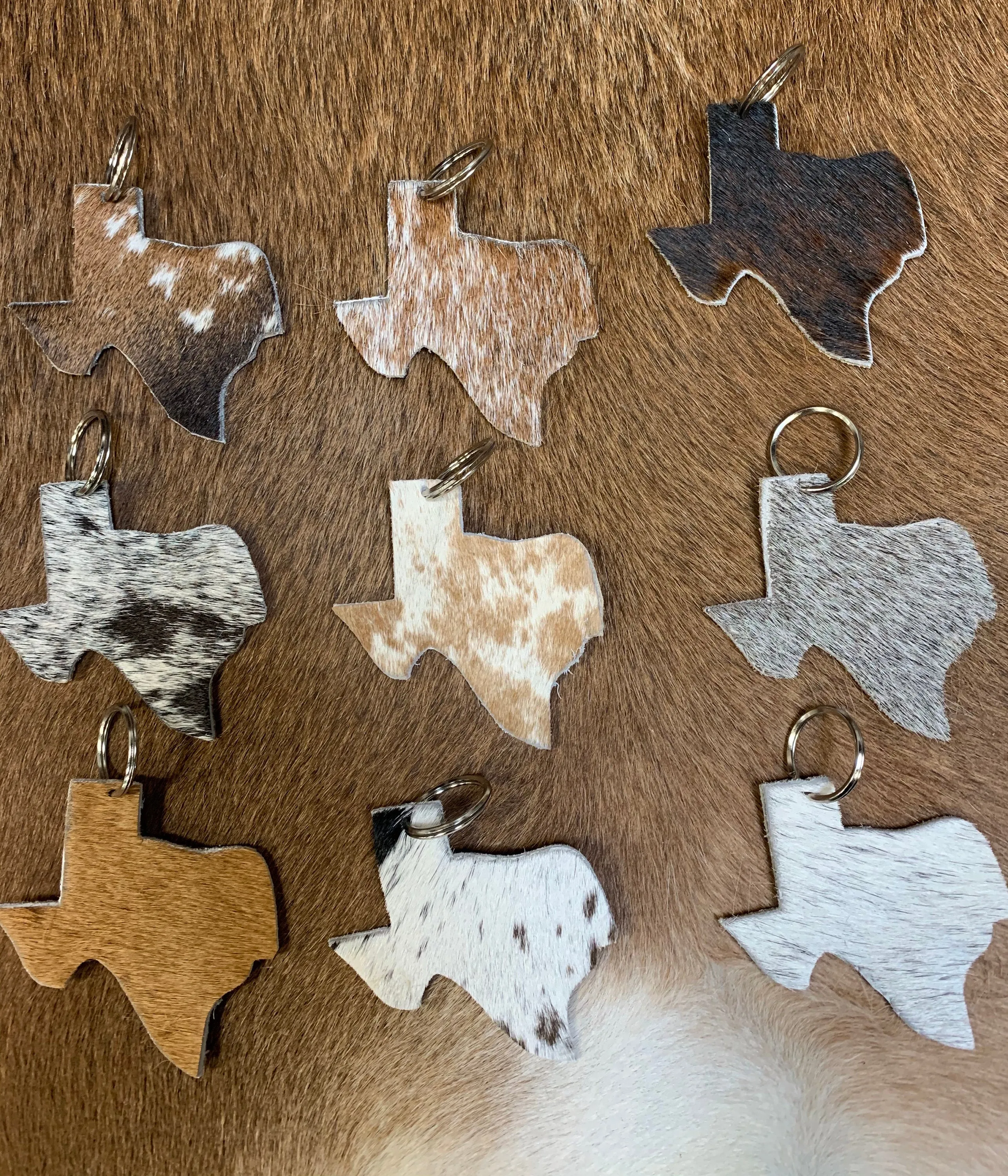 Texas Map Cowhide Keychain