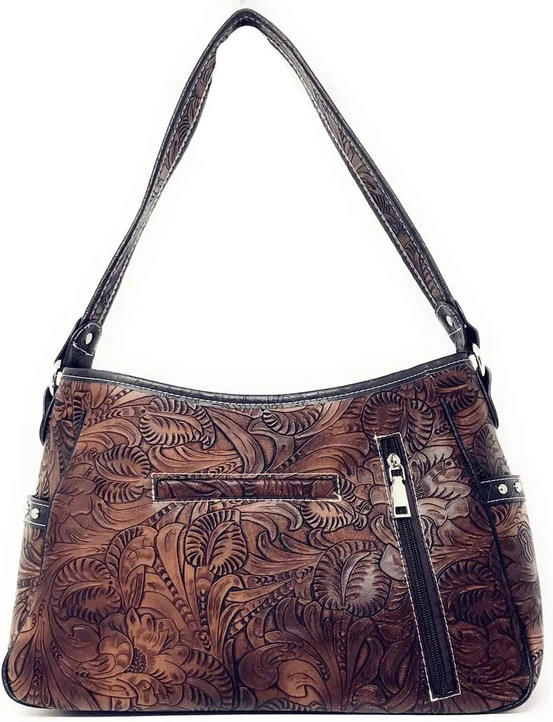 Texas West Western Tooled Leather Laser Cut Concealed Carry Feather Country Shoulder Handbag Wallet in 4 colors