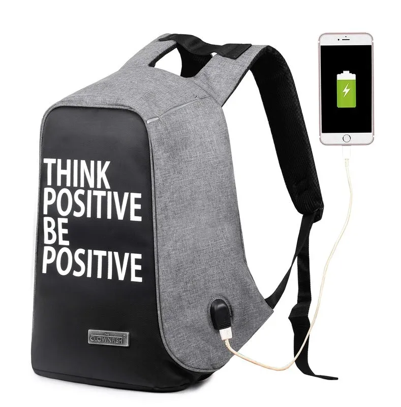 THE CLOWNFISH Think Positive Anti Theft Backpack - Water Resistant, USB Hub | Fits 14" Laptops | Grey