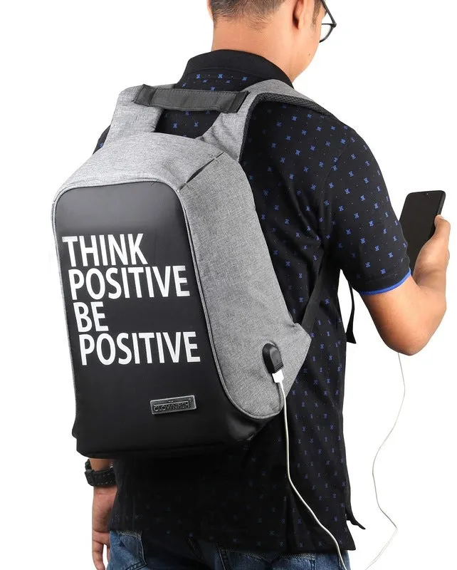 THE CLOWNFISH Think Positive Anti Theft Backpack - Water Resistant, USB Hub | Fits 14" Laptops | Grey