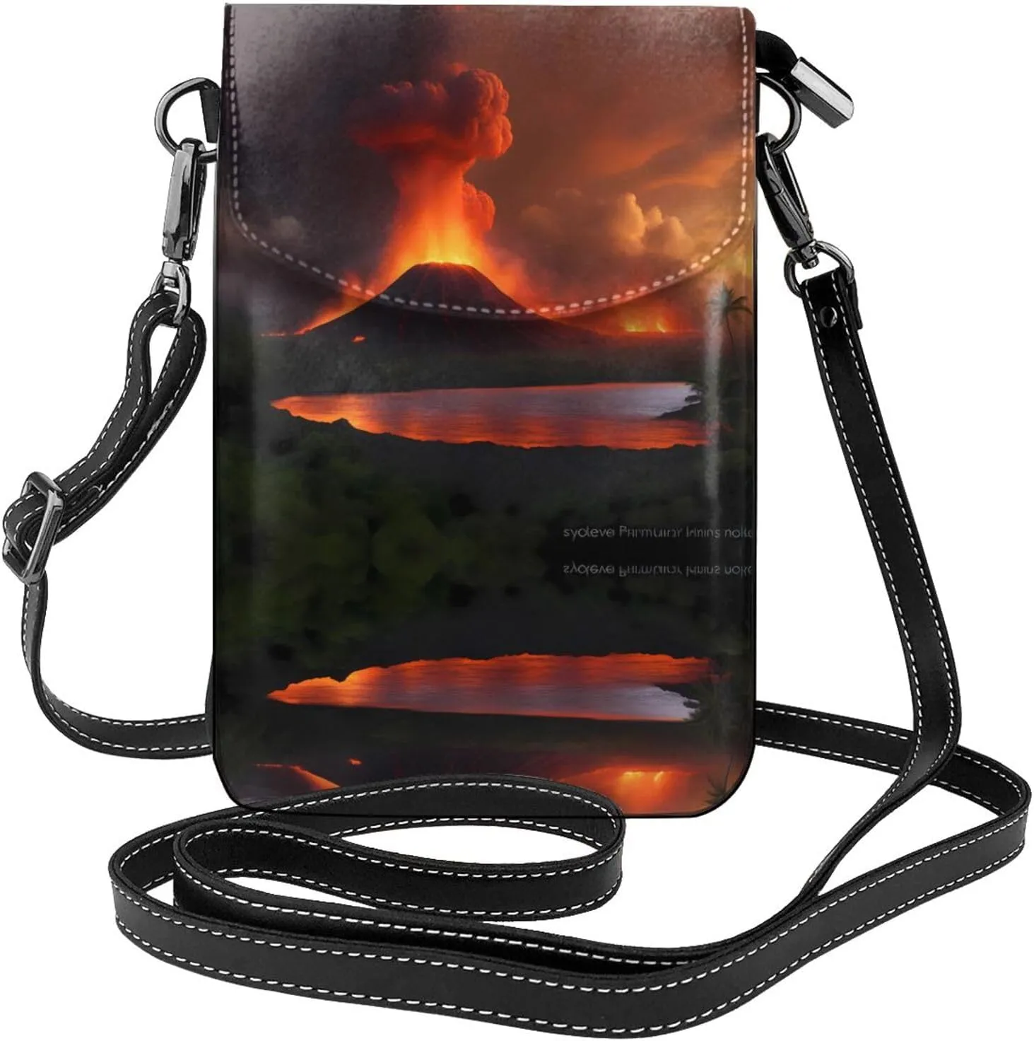 The erupting Kilauea volcano Printing Leather Crossbody Flap Phone Bag - Versatile Gift for Women Walking, Camping, Shopping, and Travel