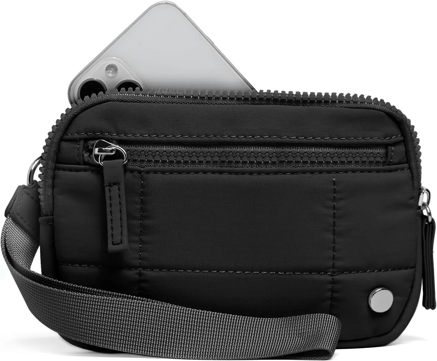 The Iris Wallet 2nd Gen Zip Card Case with ID Window Purses for Women Nylon Quilted with 3 Zipper Keychain Wristlet Wallet