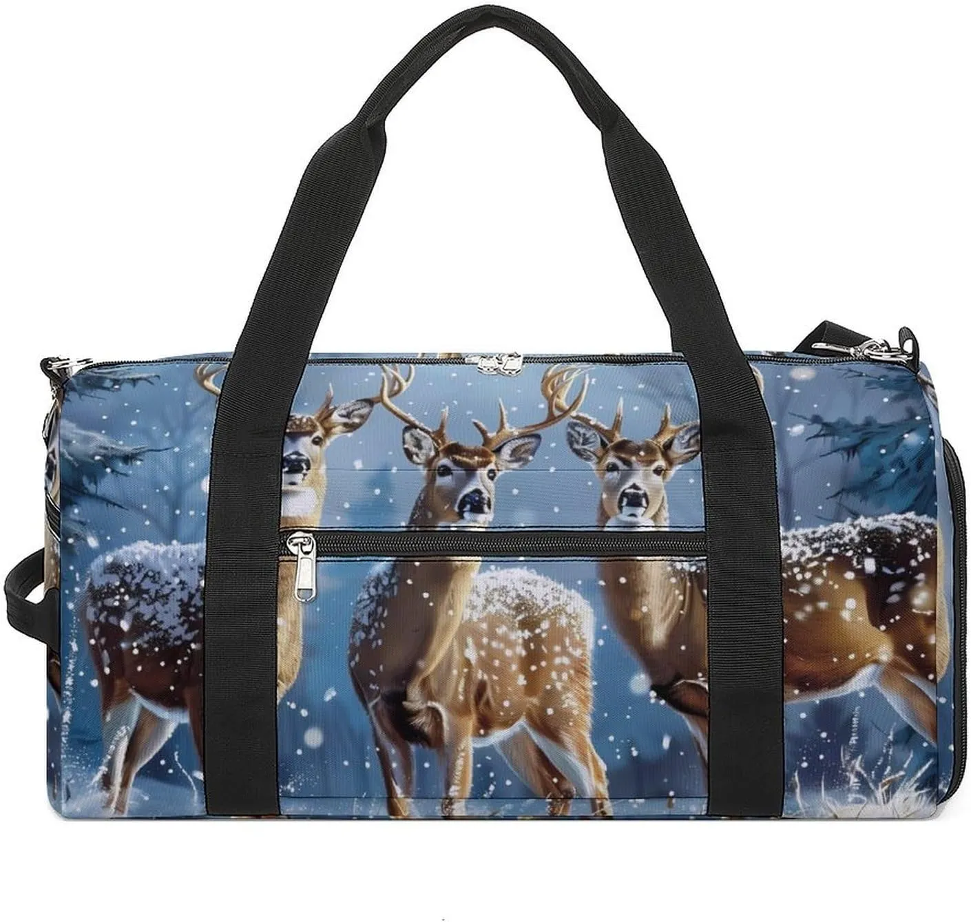 Three Deers Winter Day Funny Gym Bag Travel Tote Bag Duffel Bag with Shoe Compartment for Weekender Sports Vacation