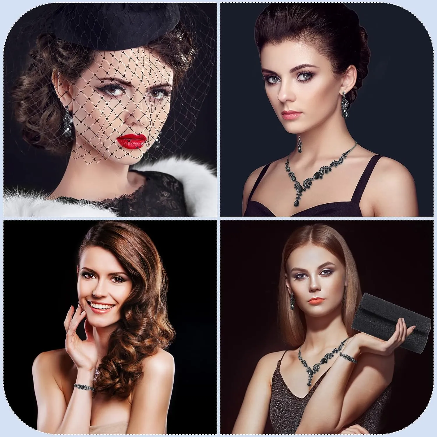 Tiamon 5 Pcs Rhinestone Jewelry Sets Shawls and Wraps Formal Clutch Purses for Women Evening Dresses Bridal Weddings