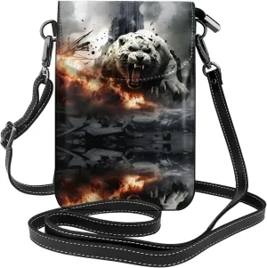 Tiger Out of Cannon Fire Printing Leather Crossbody Flap Phone Bag - Versatile Gift for Women Walking, Camping, Shopping, and Travel