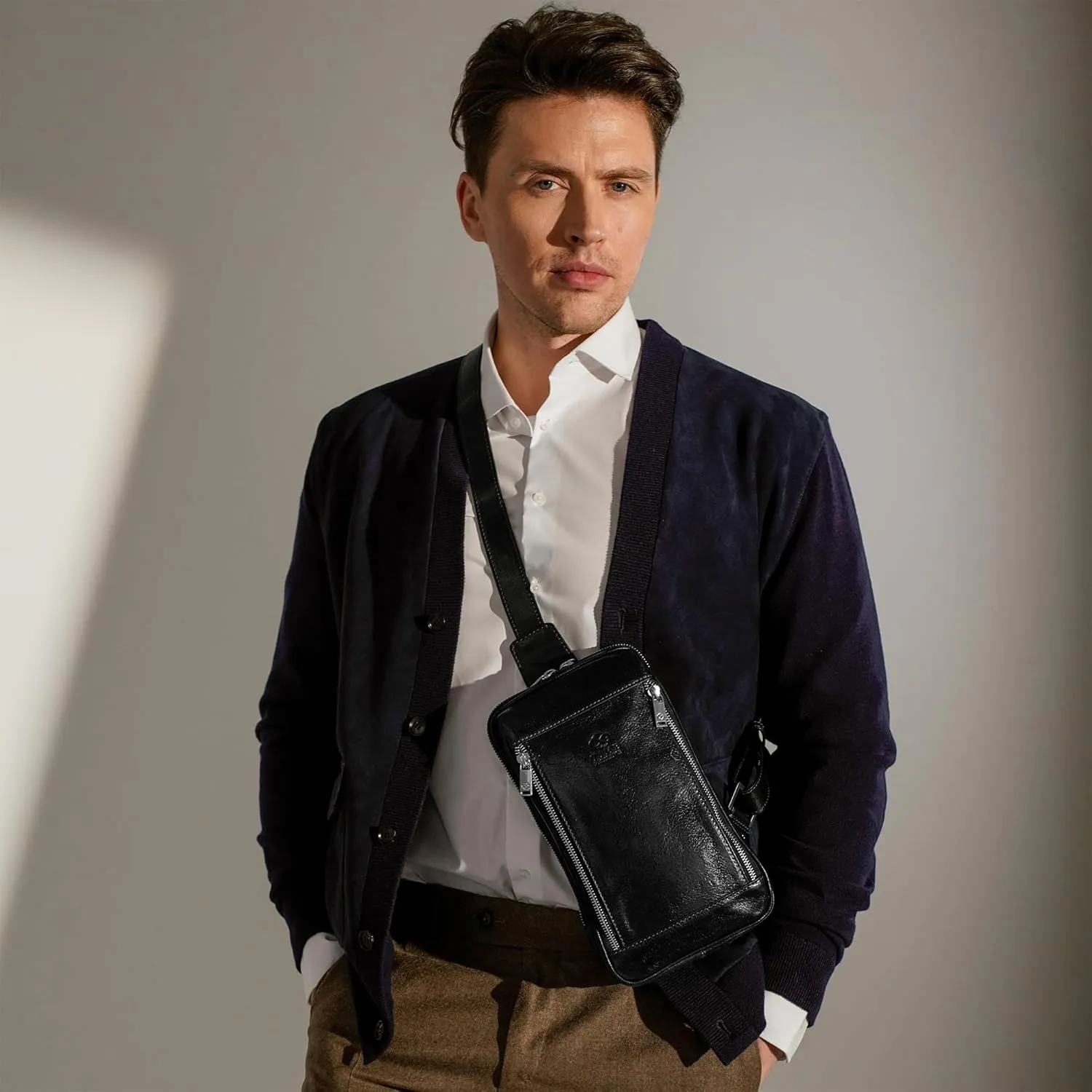 Time Resistance Leather Crossbody Bag - Brown Sling Bag - Messenger Bag for Men and Women - Handmade Shoulder Bag Backpack